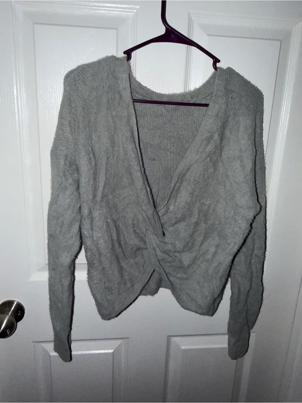 Soft Knit Twist-Front Women's Sweater - Gray